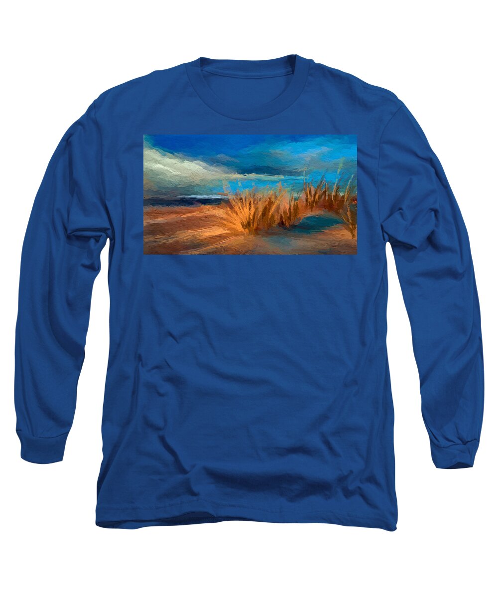 Anthony Fishburne Long Sleeve T-Shirt featuring the mixed media Evening beach dunes by Anthony Fishburne