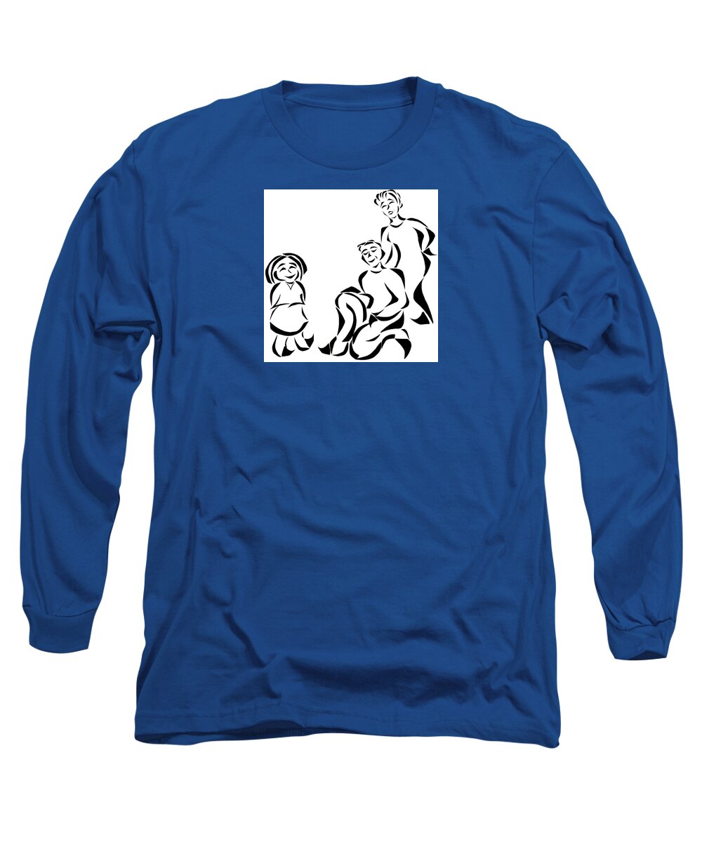 Family Long Sleeve T-Shirt featuring the mixed media Family Time by Delin Colon