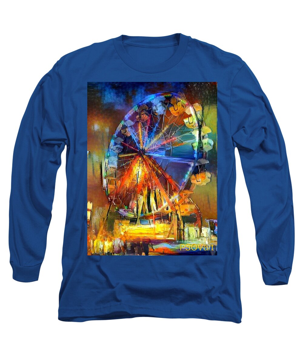 Ferris Wheel Long Sleeve T-Shirt featuring the digital art Ferris Wheel 1 by Patty Vicknair