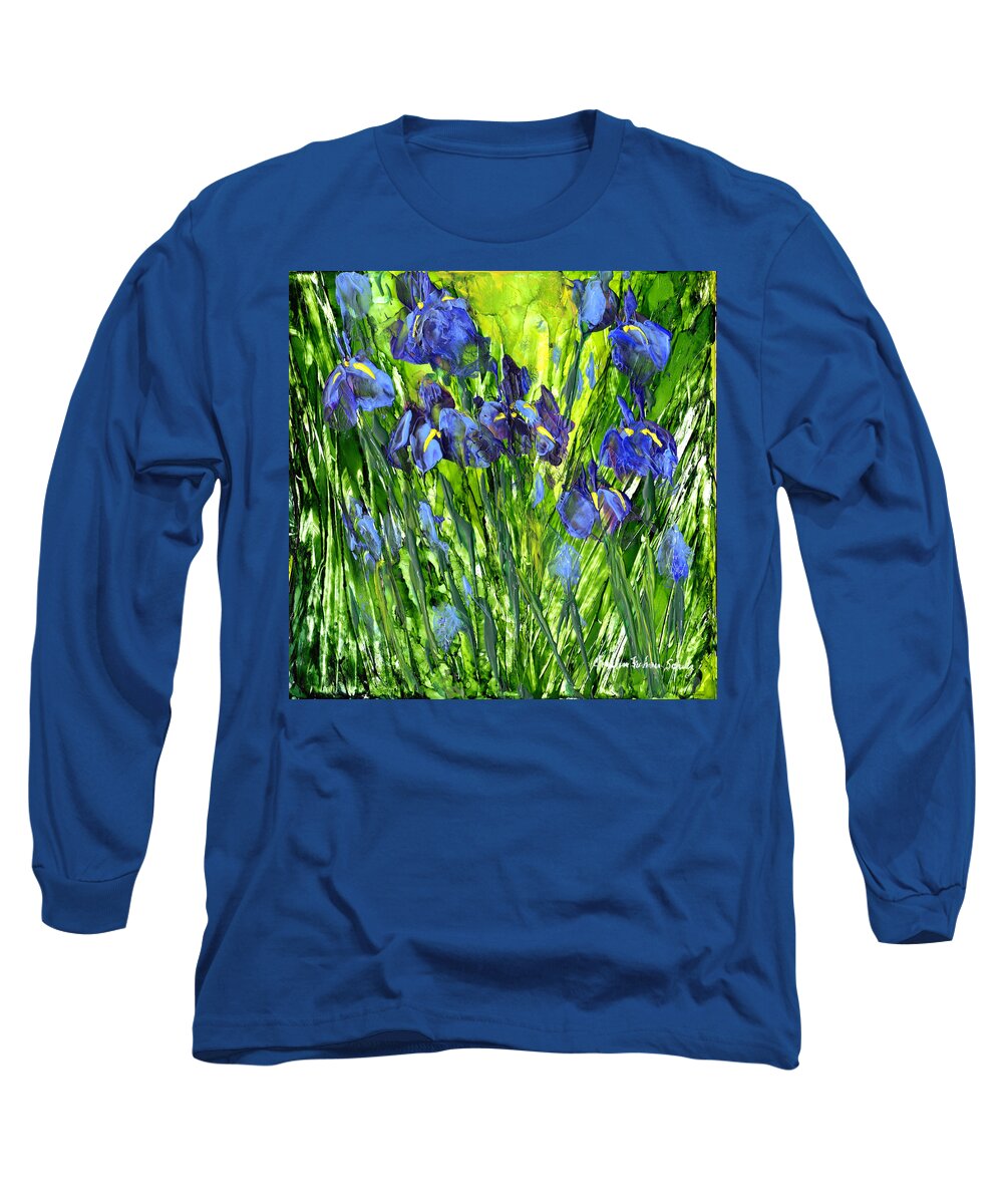 Iris Long Sleeve T-Shirt featuring the painting Field of Irises by Charlene Fuhrman-Schulz