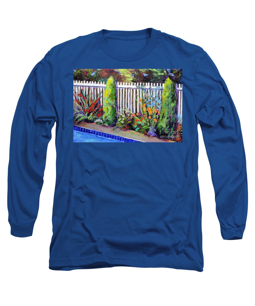 En Plein Air Long Sleeve T-Shirt featuring the painting Flowers By The Pool by Jodie Marie Anne Richardson Traugott     aka jm-ART