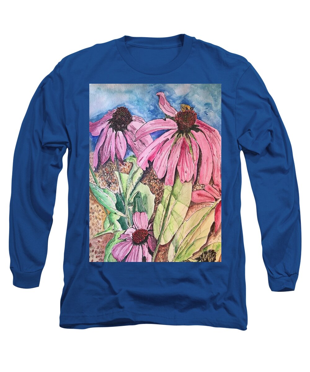 Flowers Need Bees Long Sleeve T-Shirt featuring the painting Flowers need Bees by Dottie Visker