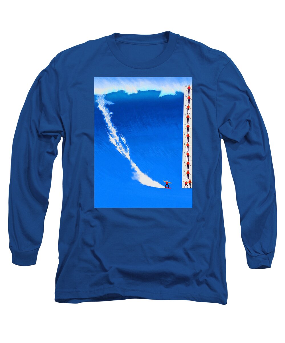 Surfing Long Sleeve T-Shirt featuring the painting Analysis of Nazare 11-1-2011 by John Kaelin