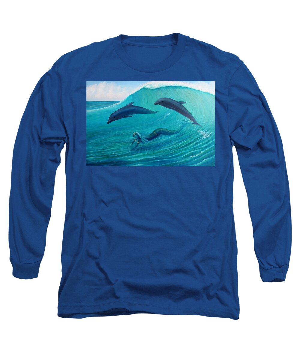 Dolphin Long Sleeve T-Shirt featuring the painting Glimpse of a Mermaid by Torrence Ramsundar