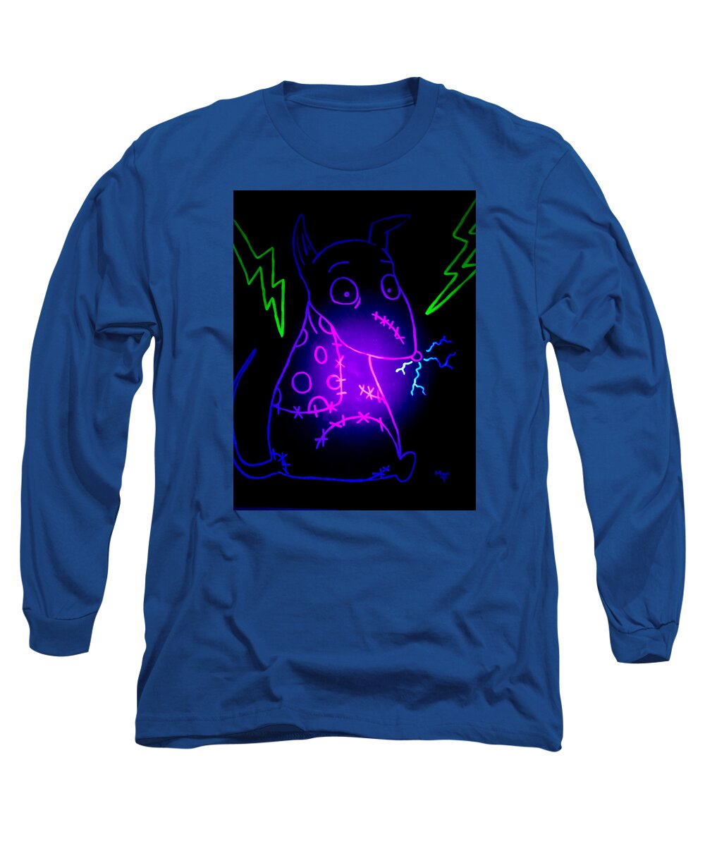 Glow Long Sleeve T-Shirt featuring the painting Glow Frankenweenie Sparky by Marisela Mungia