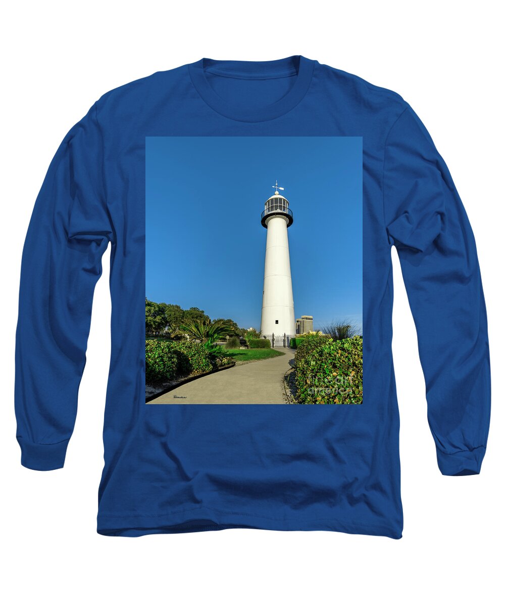 Seascape Long Sleeve T-Shirt featuring the photograph Gulf Coast Lighthouse Seascape Biloxi MS 3773A by Ricardos Creations