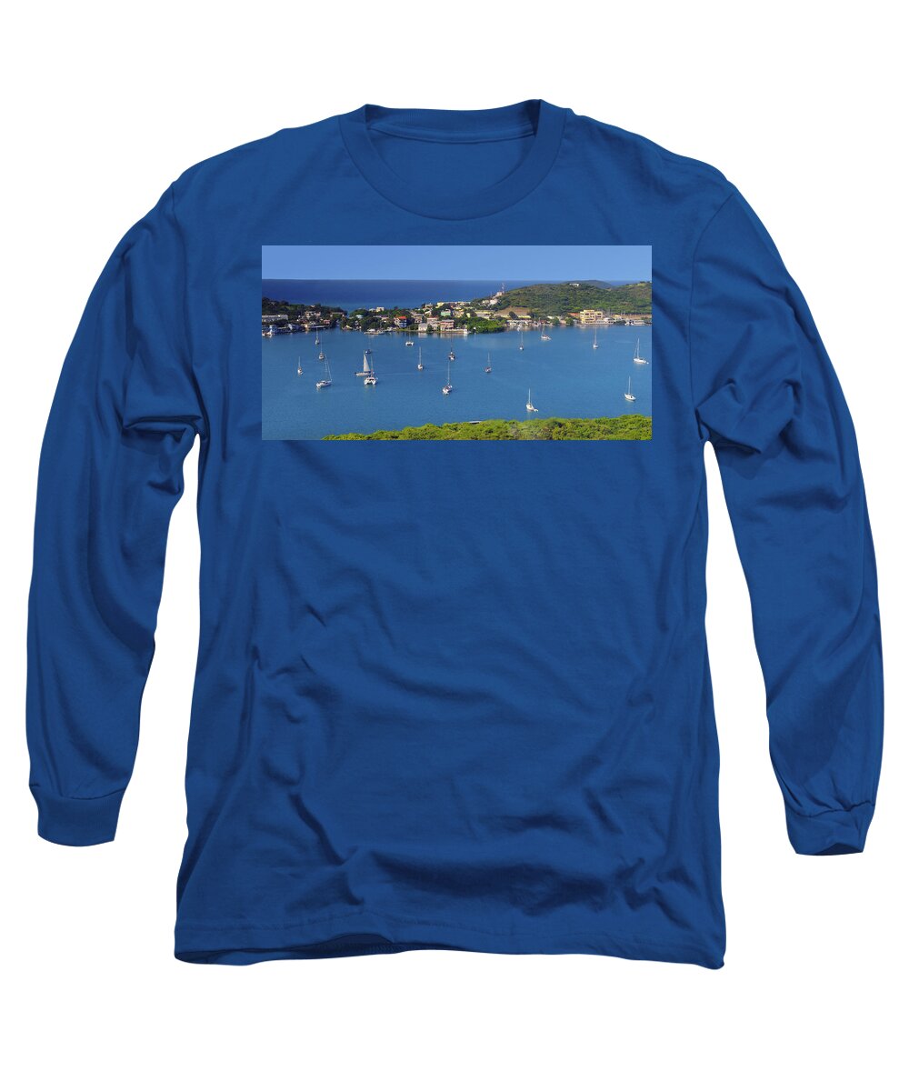 Harbor Long Sleeve T-Shirt featuring the photograph Harbor Blues by Stephen Anderson