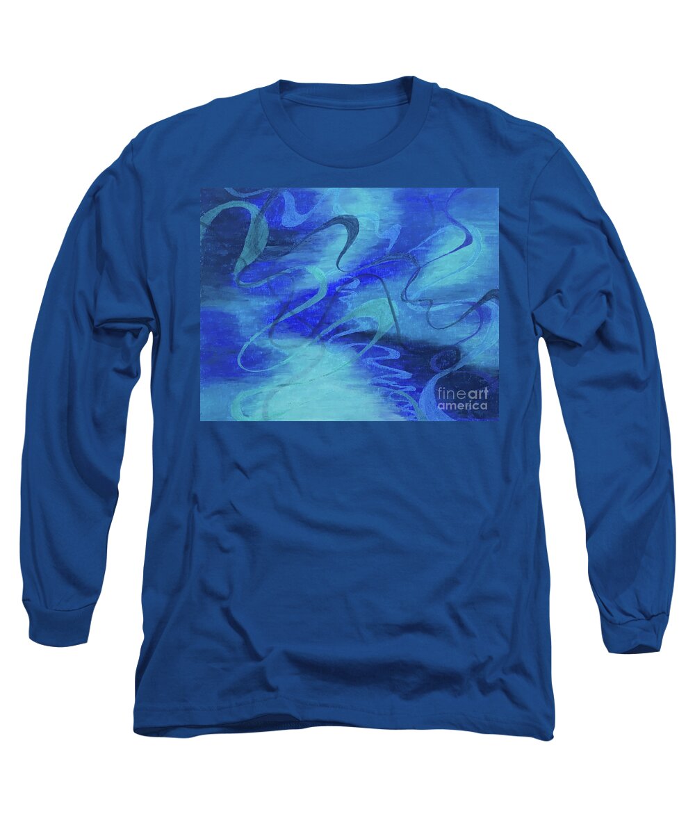 Abstract Long Sleeve T-Shirt featuring the painting Heartsong Blue 1 by Annette M Stevenson