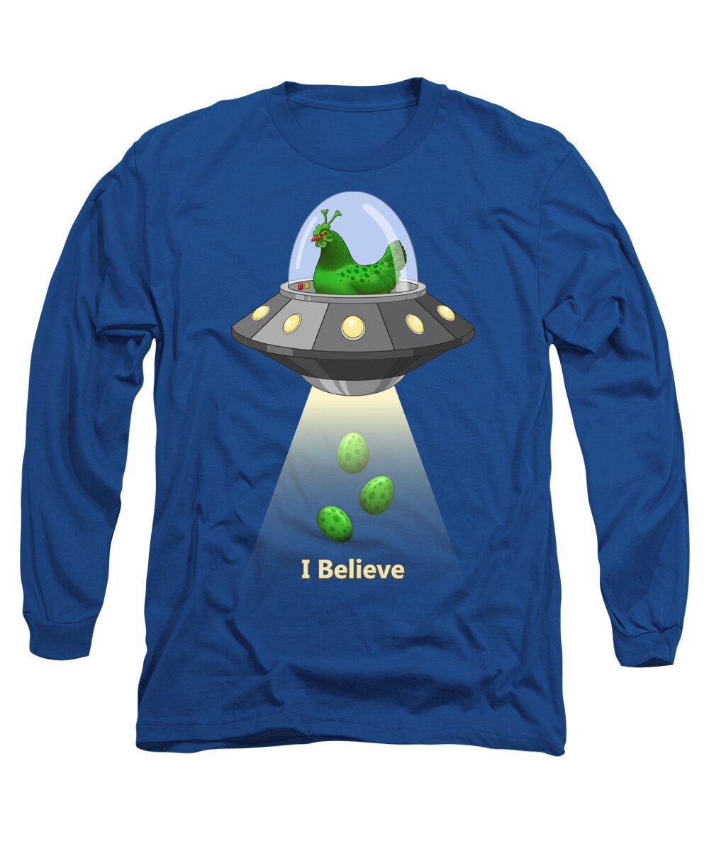 Aliens Long Sleeve T-Shirt featuring the painting I Believe In Green Chicken Aliens by Crista Forest