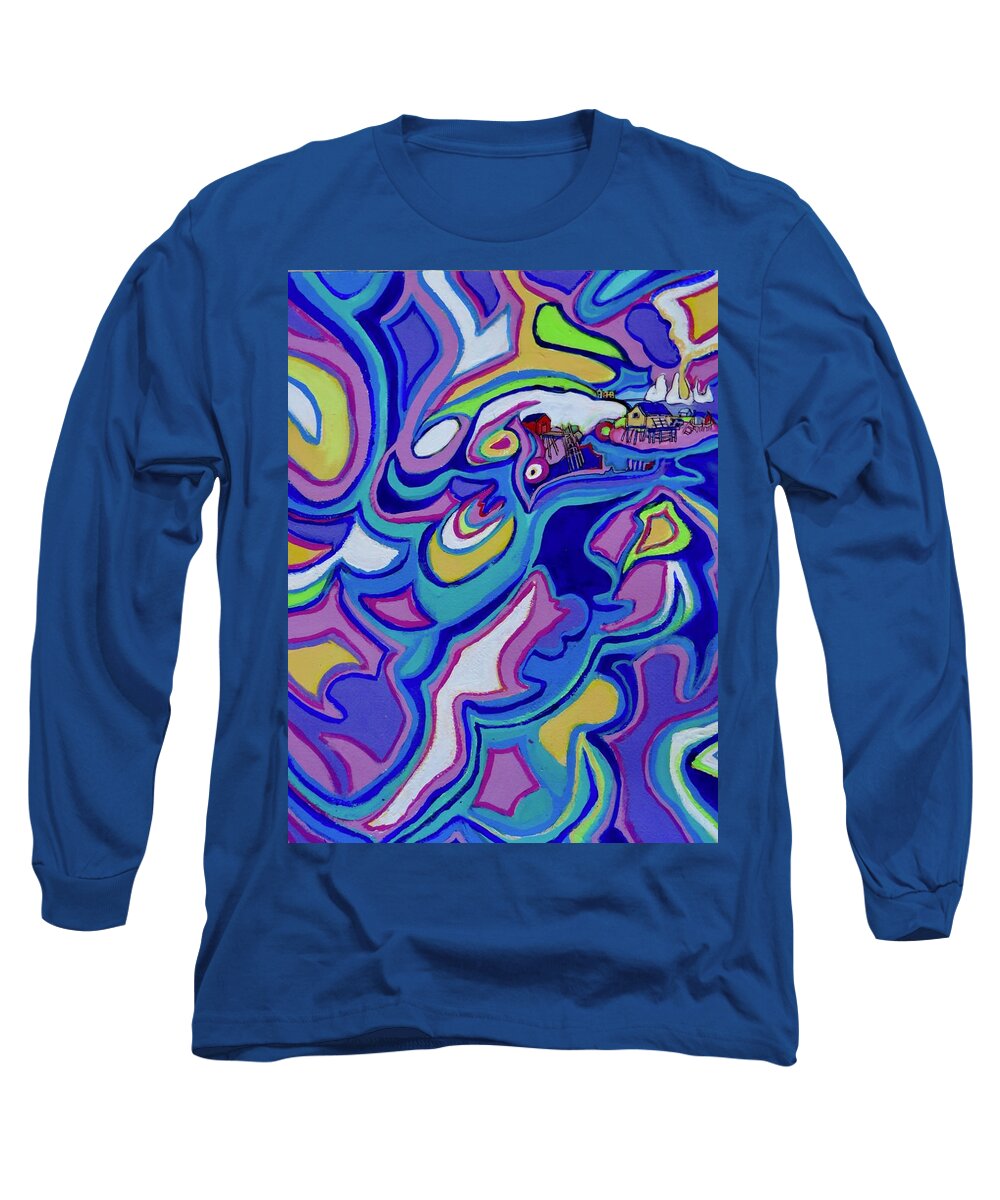 Abstract Long Sleeve T-Shirt featuring the painting Icebergs in Summer by Myra Evans