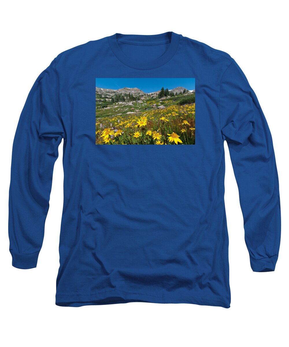 Indian Peaks Wilderness Area Long Sleeve T-Shirt featuring the photograph Indian Peaks Summer Wildflowers by Cascade Colors
