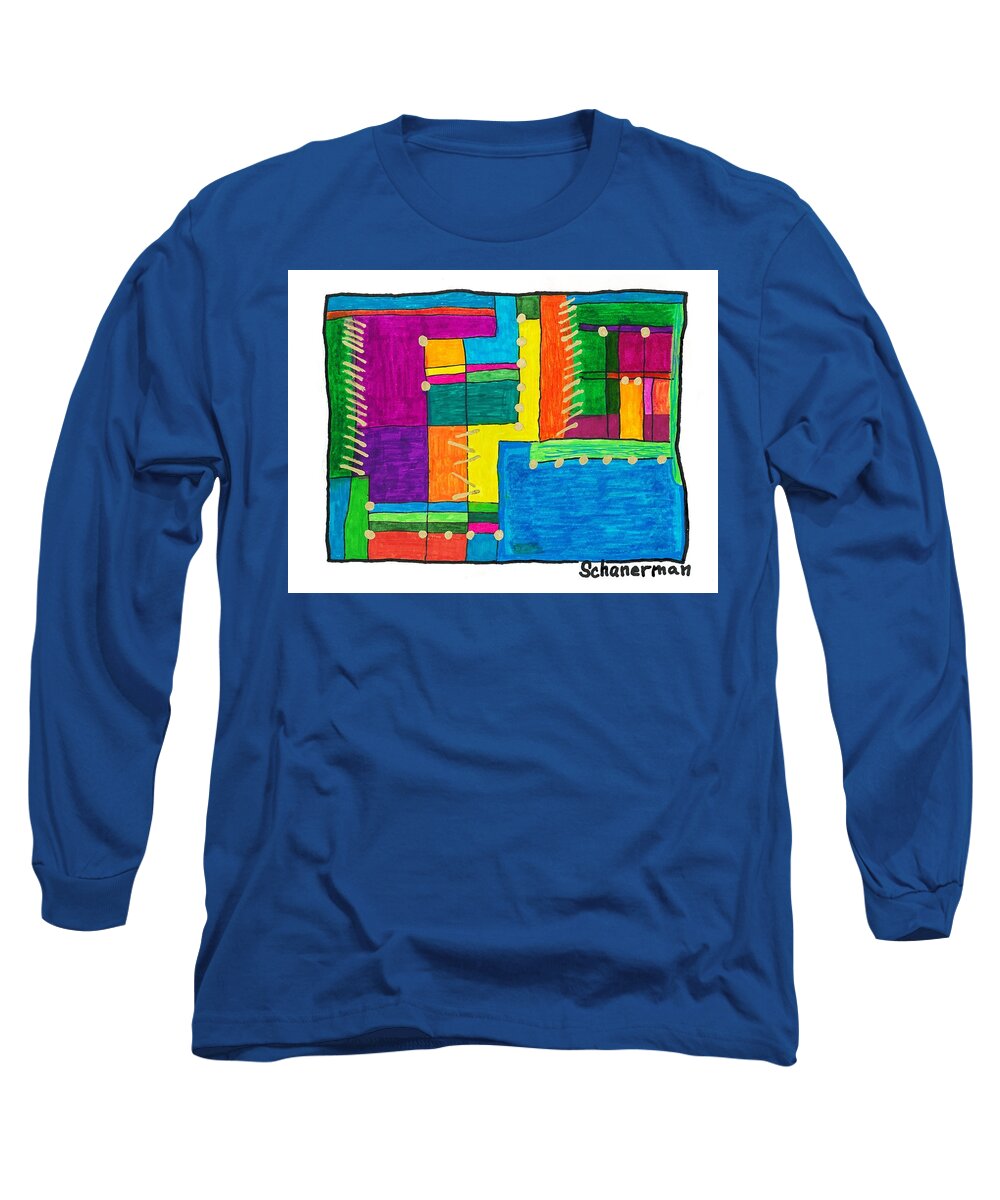 Original Drawing Long Sleeve T-Shirt featuring the drawing Inside The Box by Susan Schanerman