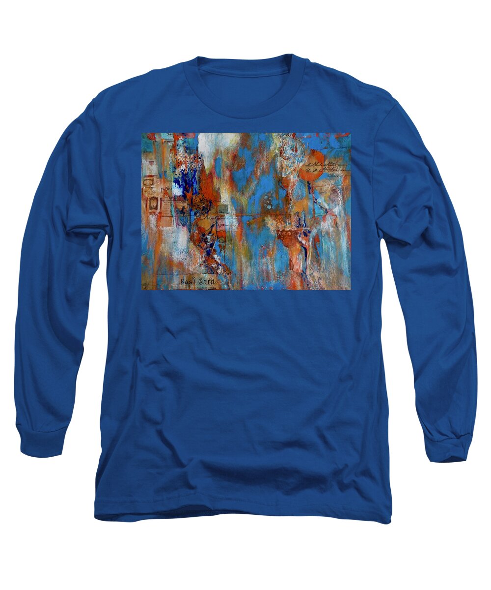 Abstract Long Sleeve T-Shirt featuring the painting Interior Travel by Myra Evans