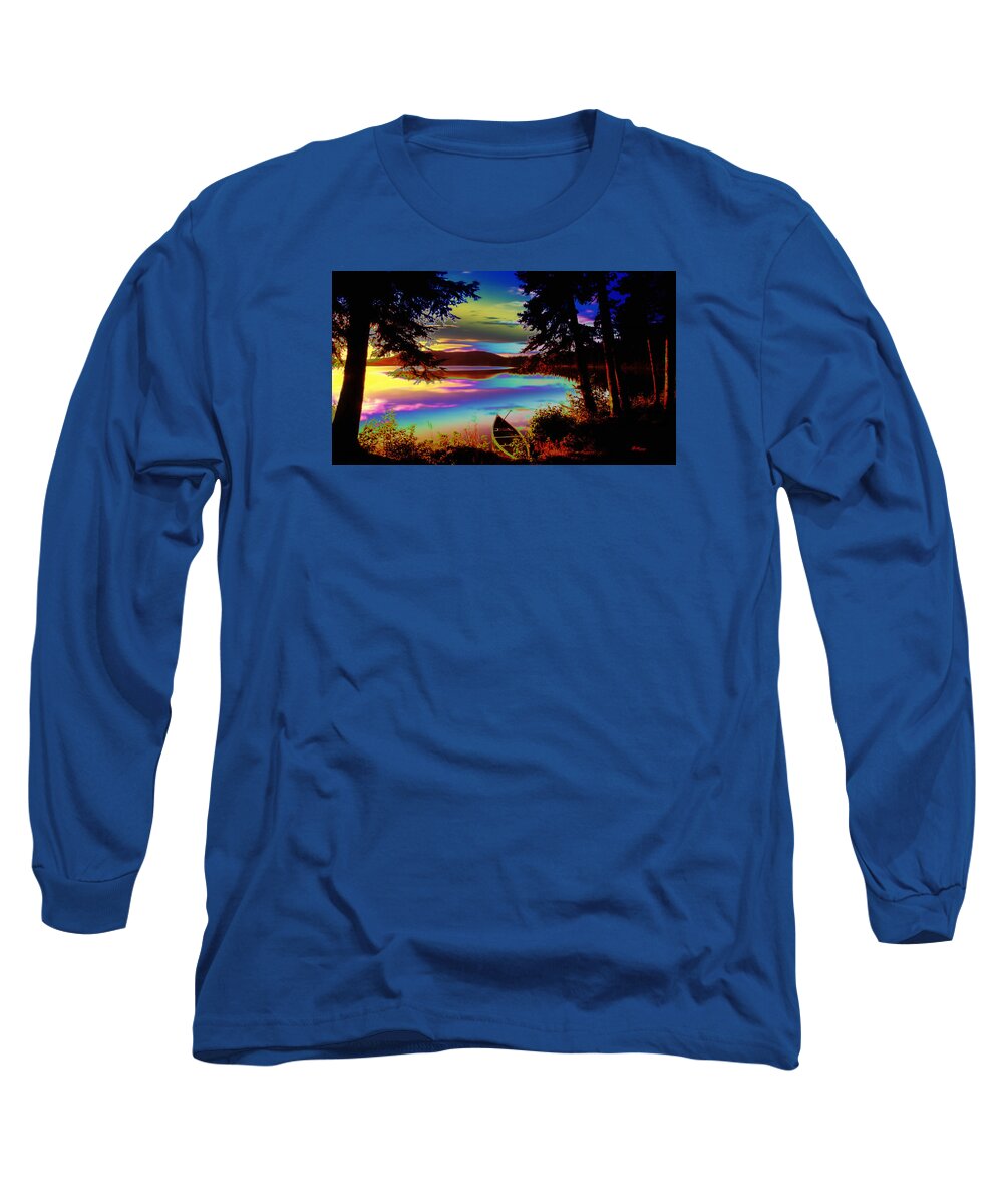 Water Long Sleeve T-Shirt featuring the digital art Lake Canoe by Gregory Murray