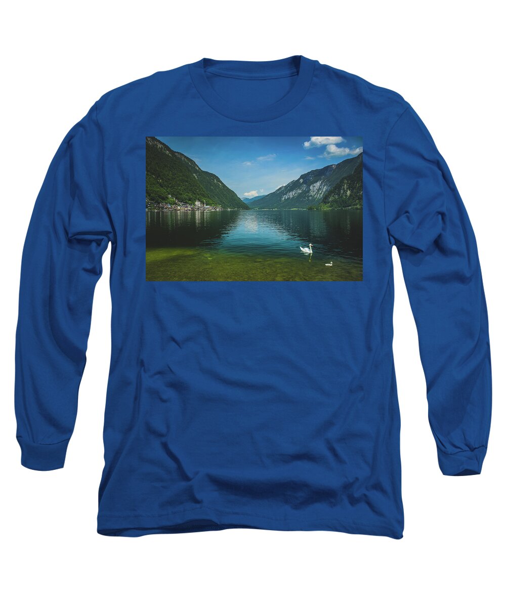 Animal Long Sleeve T-Shirt featuring the photograph Lake Hallstatt Swans by Andy Konieczny