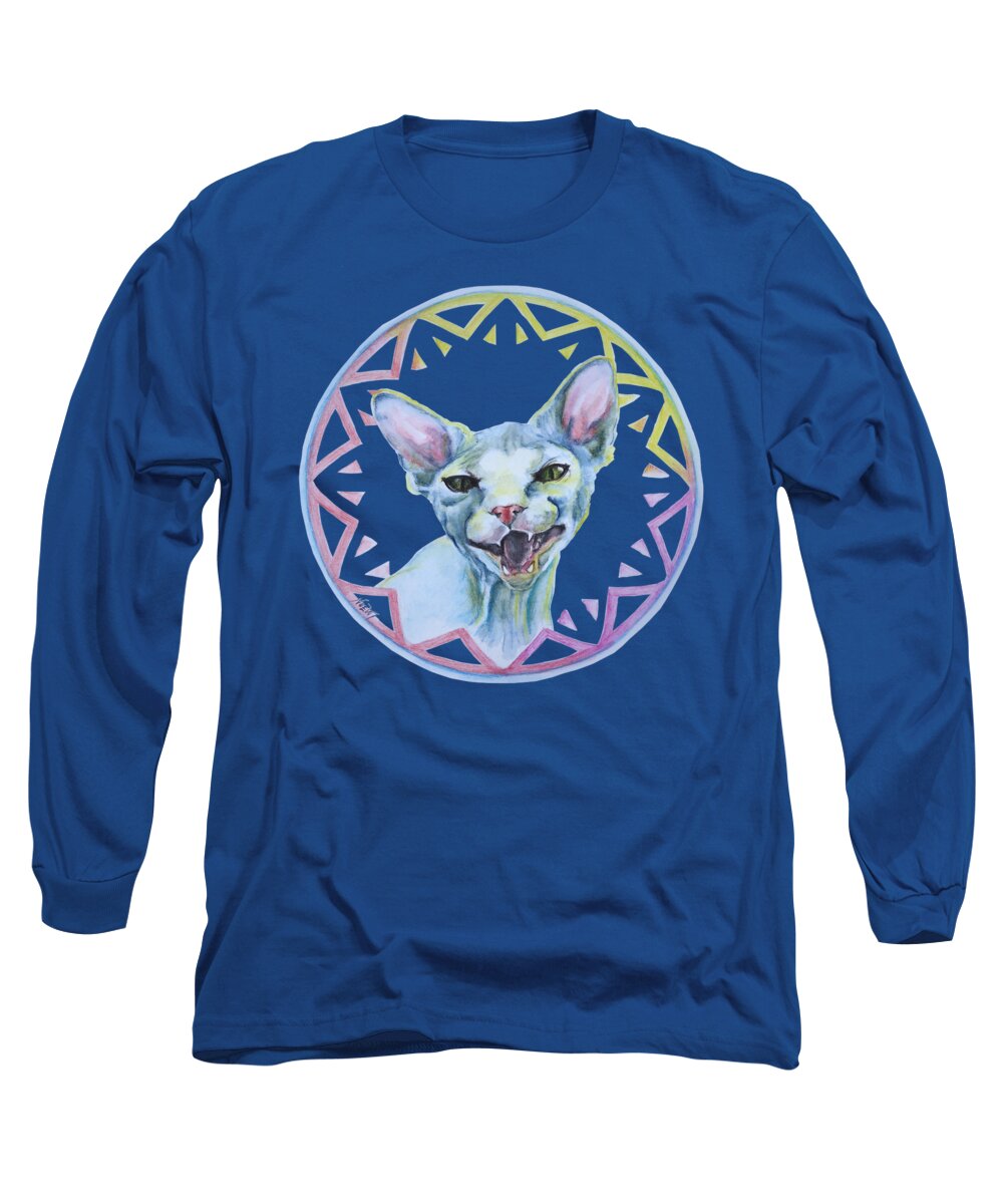 Sphynx Long Sleeve T-Shirt featuring the painting Lara cat by Jindra Noewi