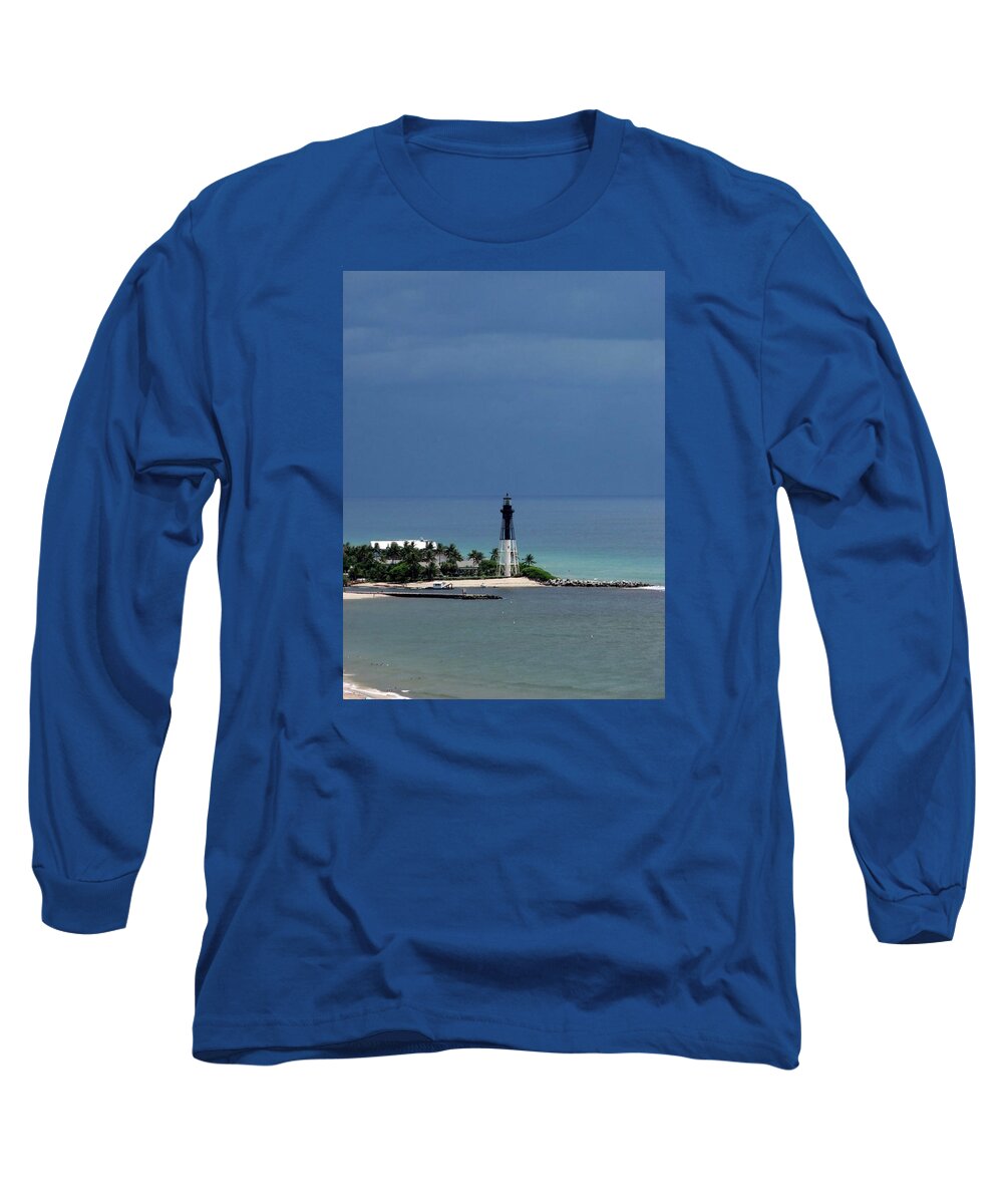 Lighthouse Long Sleeve T-Shirt featuring the photograph Lighthouse and Deep Blue by Corinne Carroll