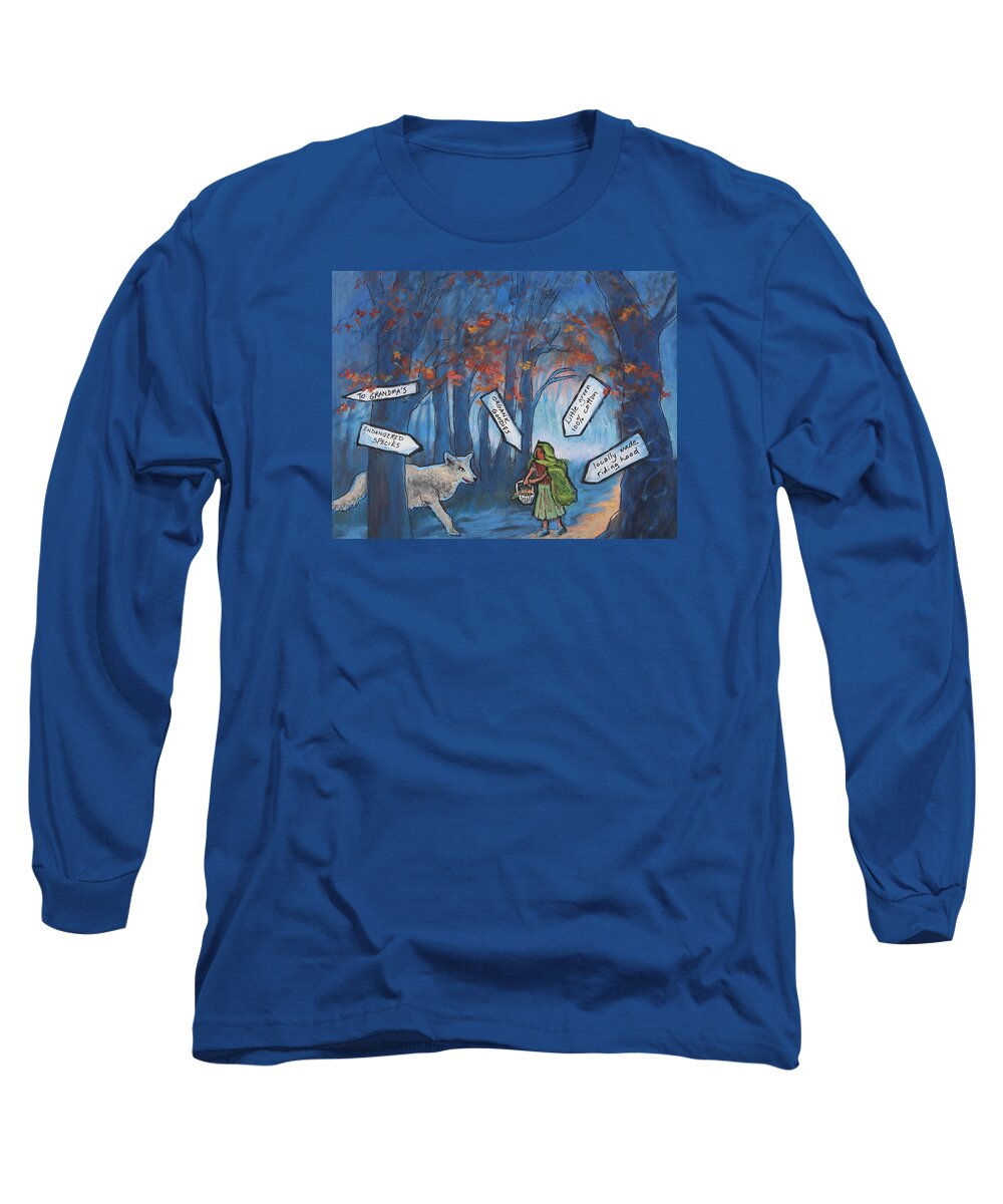 Fairy Tales Long Sleeve T-Shirt featuring the painting Little Green Riding Hood by Holly Stone