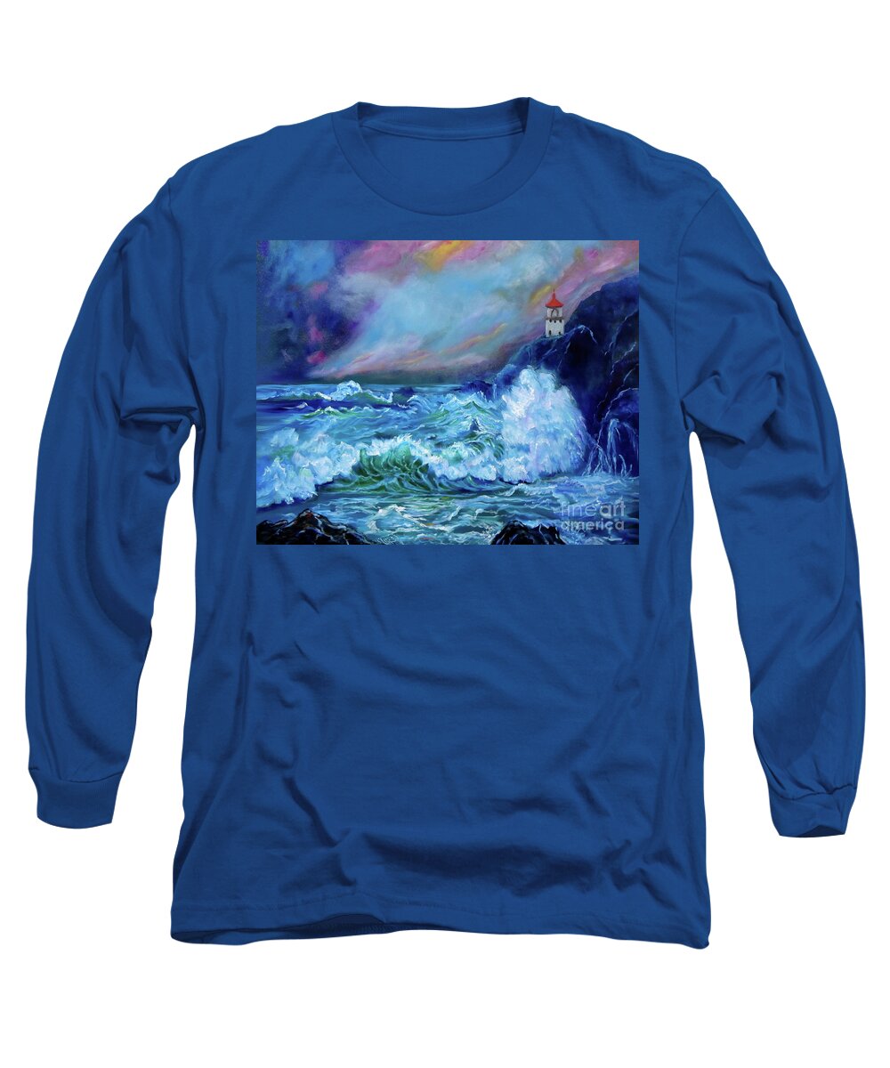 Seascape Long Sleeve T-Shirt featuring the painting Makapuu Light House by Jenny Lee