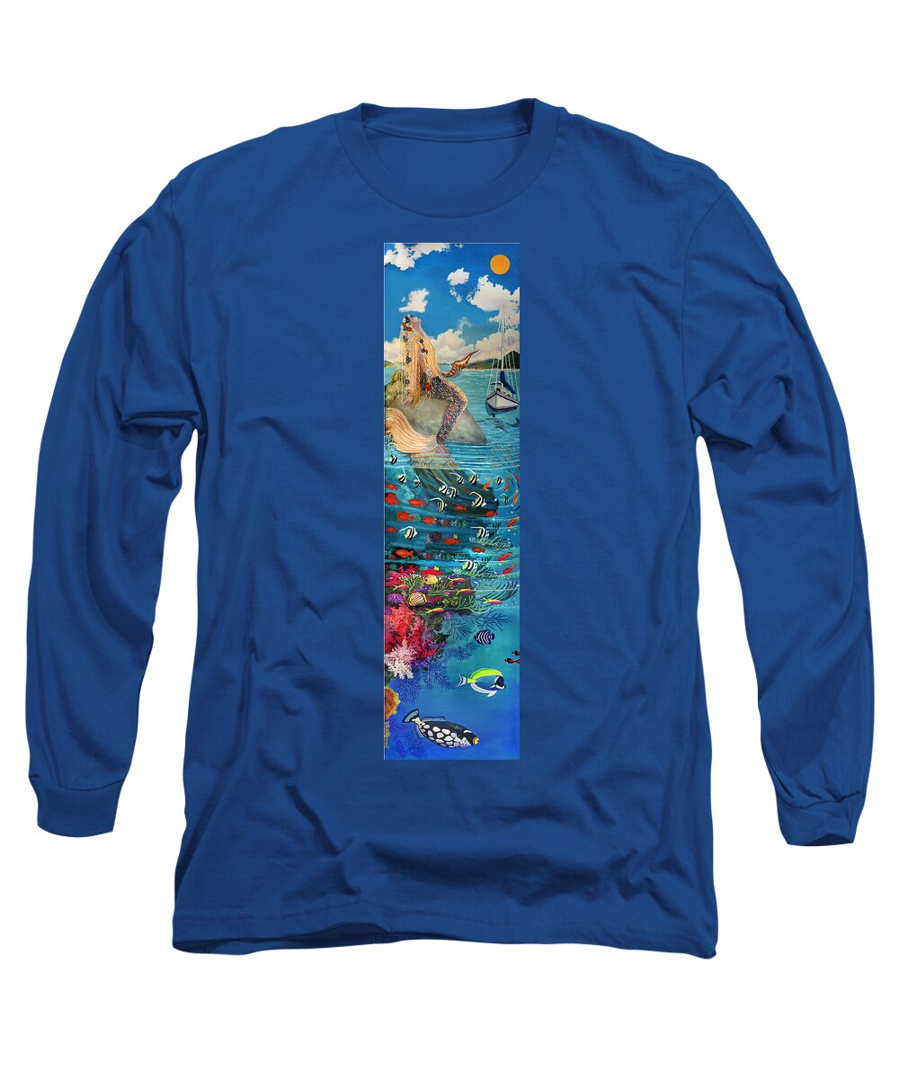 Mermaid Long Sleeve T-Shirt featuring the painting Mermaid In Paradise by Bonnie Siracusa