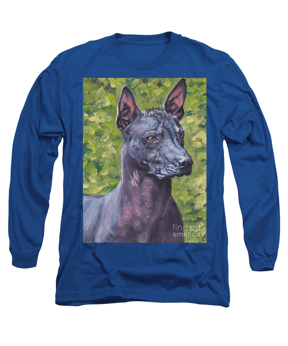 Xolo Long Sleeve T-Shirt featuring the painting Mexican Hairless dog Standard Xolo by Lee Ann Shepard