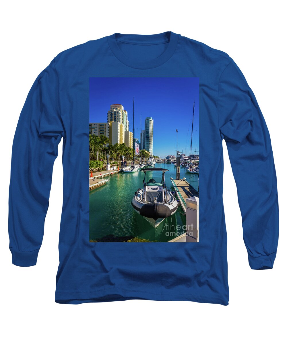 Miami Long Sleeve T-Shirt featuring the photograph Miami Beach Marina 4631 by Carlos Diaz