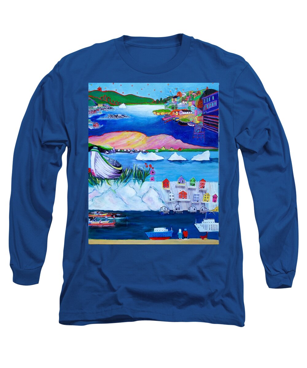 Newfoundland Long Sleeve T-Shirt featuring the painting Newfie Art I by Myra Evans