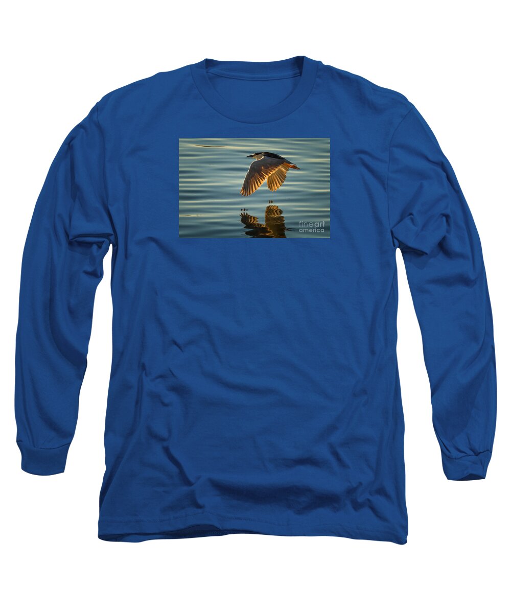 Animal Long Sleeve T-Shirt featuring the photograph Night Heron Flight by Alice Cahill