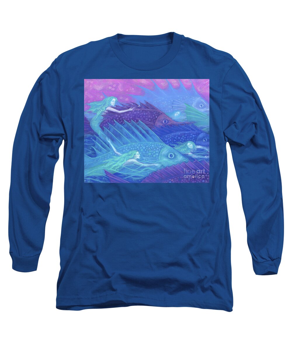 Mermaids Long Sleeve T-Shirt featuring the painting Ocean nomads by Julia Khoroshikh