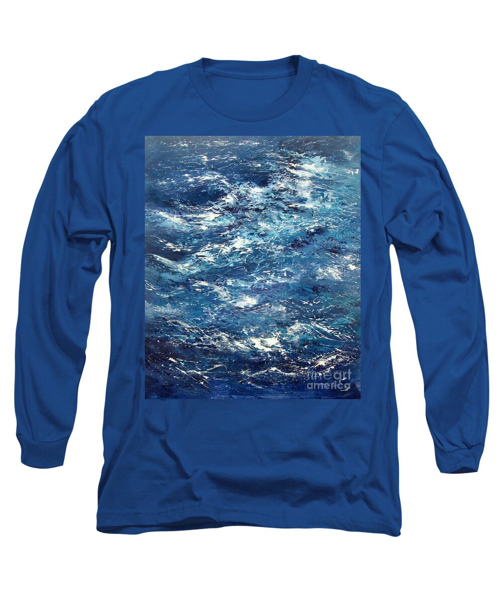 Semi Abstract Long Sleeve T-Shirt featuring the painting Ocean's Blue by Valerie Travers