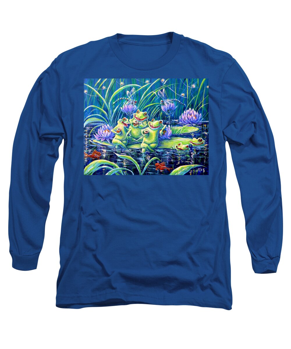 Frog Long Sleeve T-Shirt featuring the painting Party At The Pad by Gail Butler