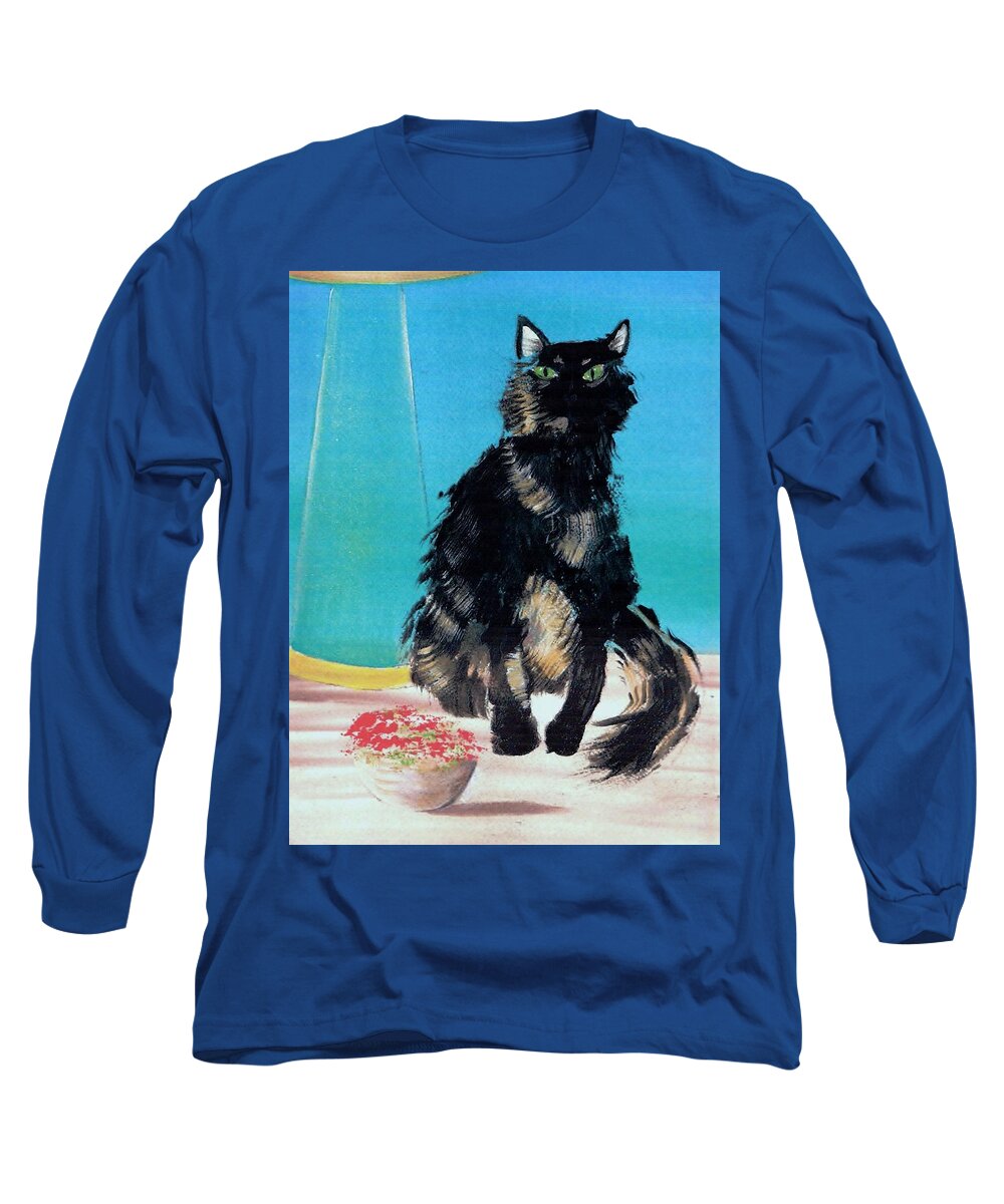 Cat Long Sleeve T-Shirt featuring the painting Portrait of Muffin by Denise F Fulmer