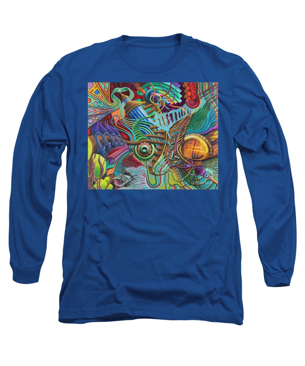 Art Deco Long Sleeve T-Shirt featuring the drawing Psycho Deco by Scott Brennan