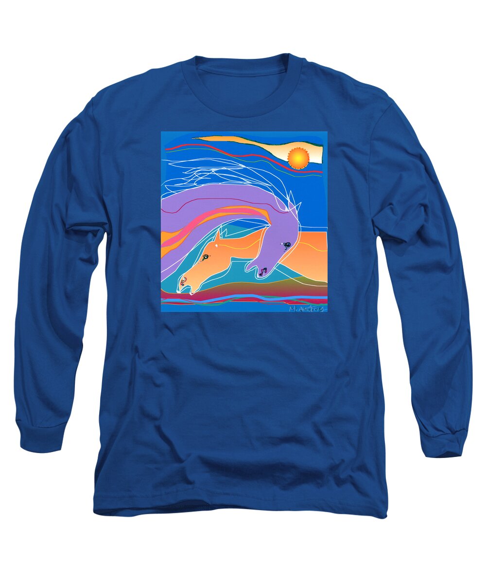 Horses Long Sleeve T-Shirt featuring the digital art Purple and gold by Mary Armstrong