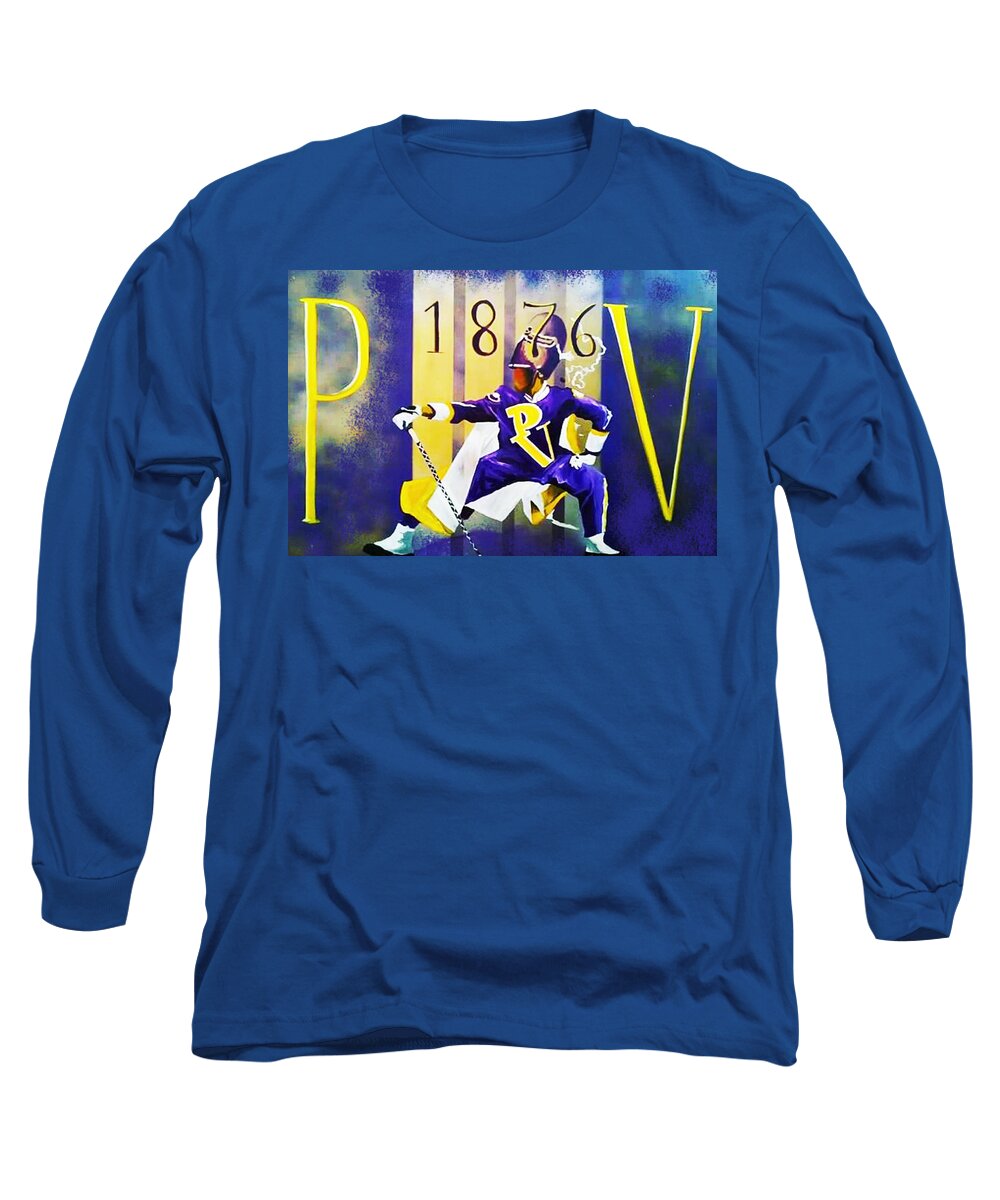 1876 Purple And Gold Long Sleeve T-Shirt featuring the painting Purple Gold Soul by Femme Blaicasso