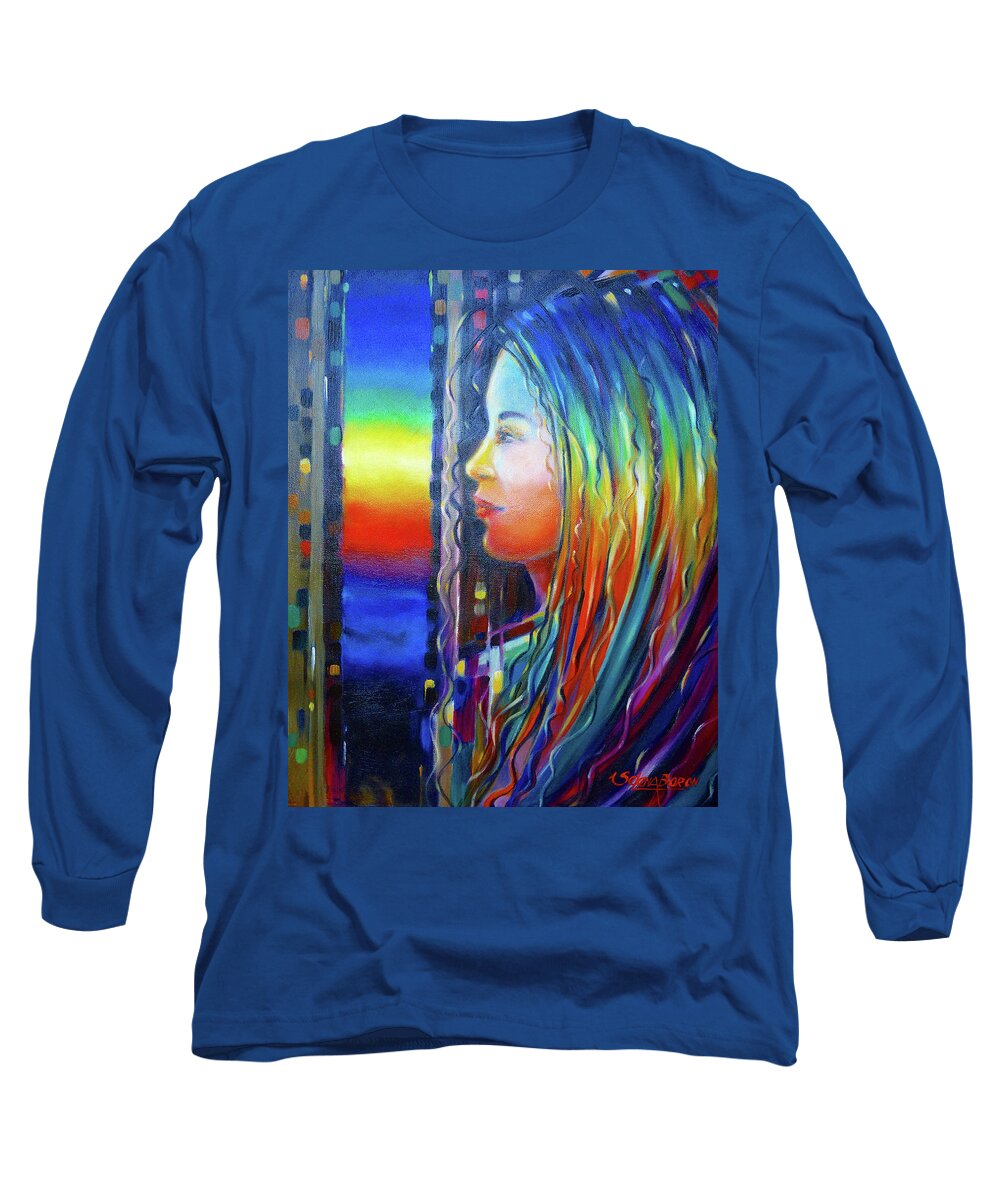 Original Long Sleeve T-Shirt featuring the painting Rainbow Girl 241008 #4 by Selena Boron