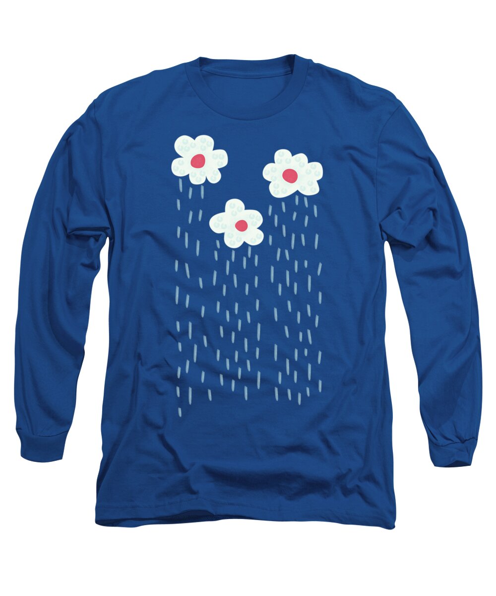 Raining Long Sleeve T-Shirt featuring the digital art Raining Flowery Clouds by Boriana Giormova