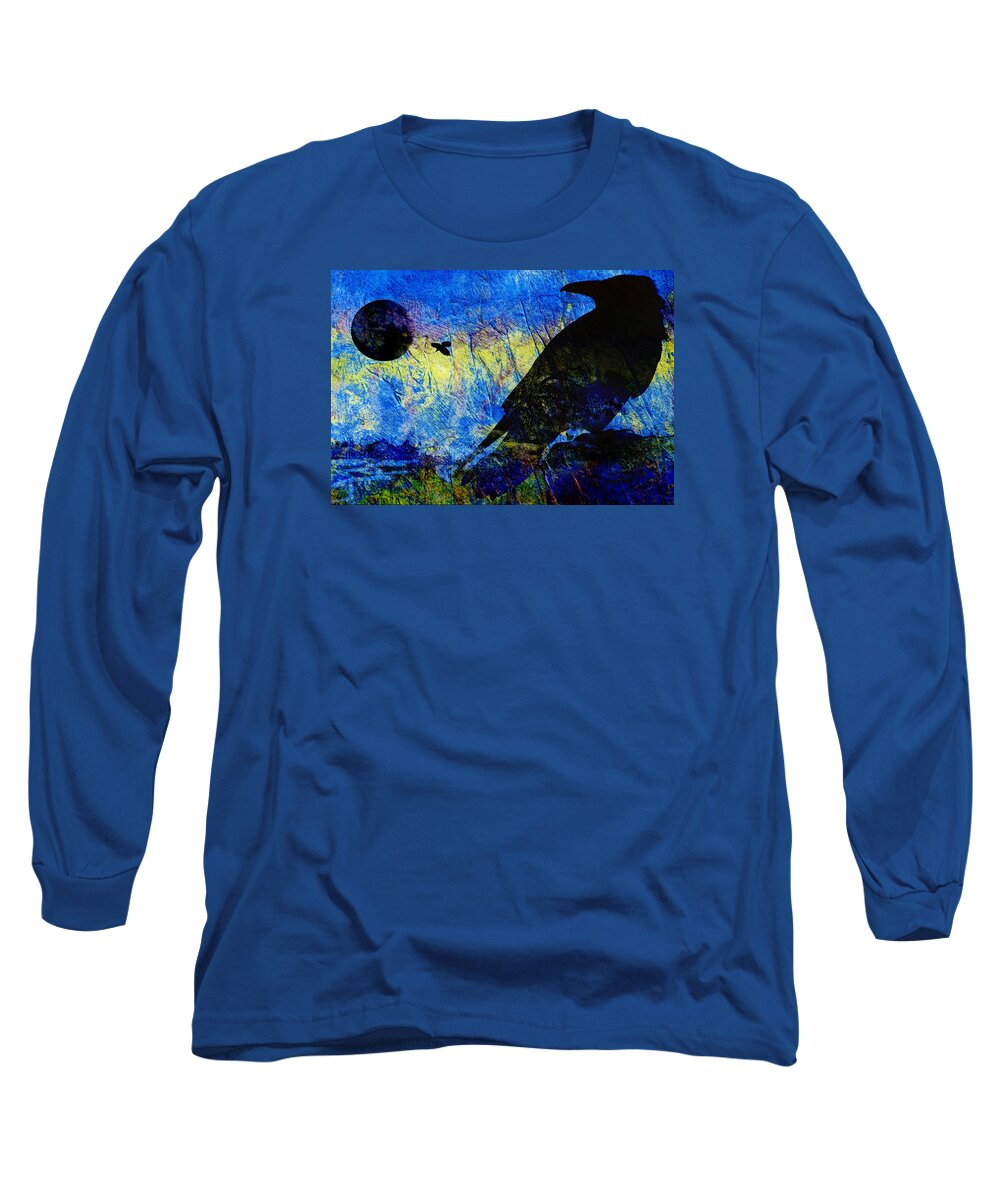 Ravens Long Sleeve T-Shirt featuring the digital art Raven Looking Back by Sandra Selle Rodriguez