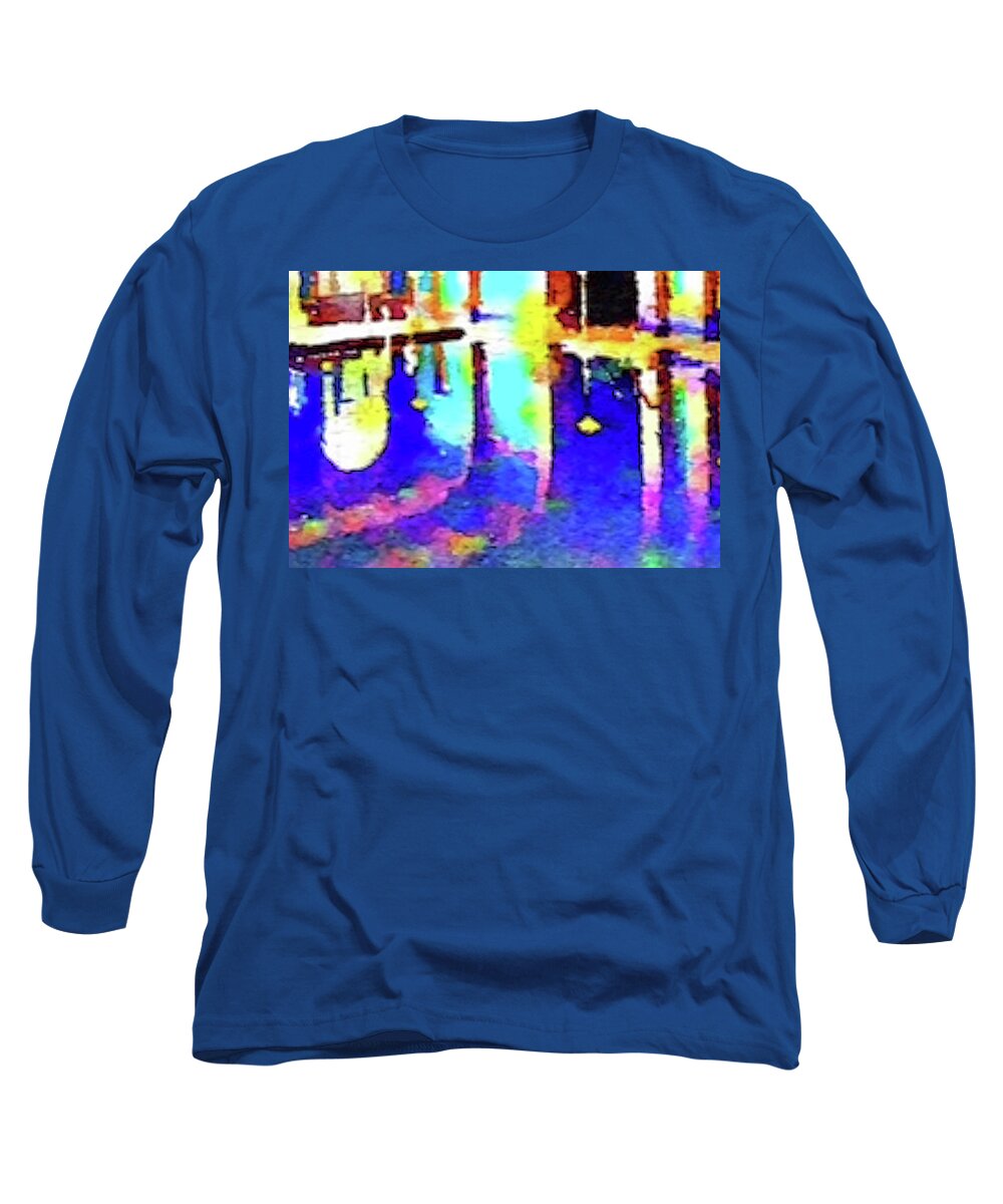 Blue Watercolor Painting Long Sleeve T-Shirt featuring the painting Reflective Pool Hearst Castle by Joan Reese