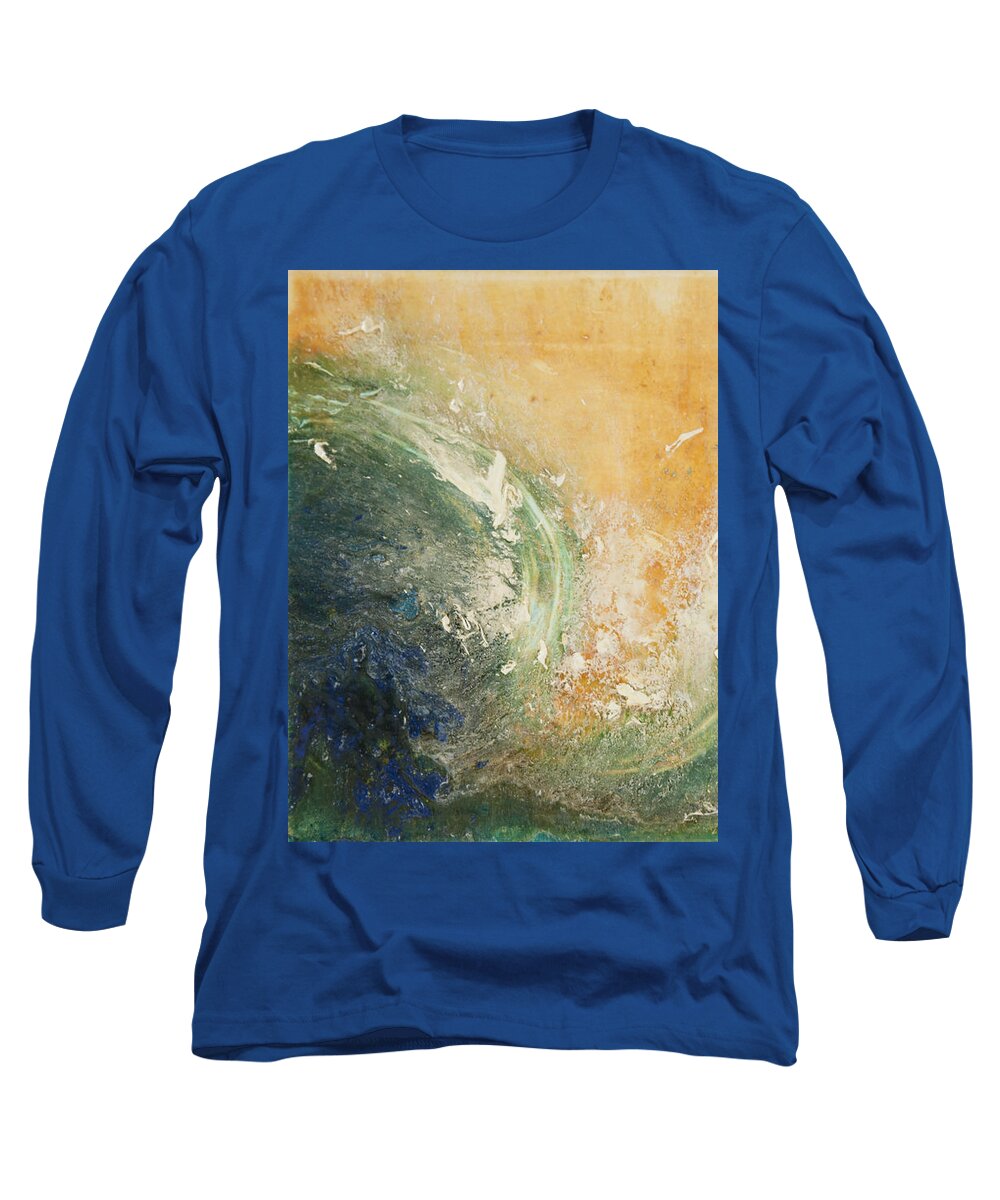 Ocean Long Sleeve T-Shirt featuring the painting Rugged Coast Aerial View by Shelley Myers