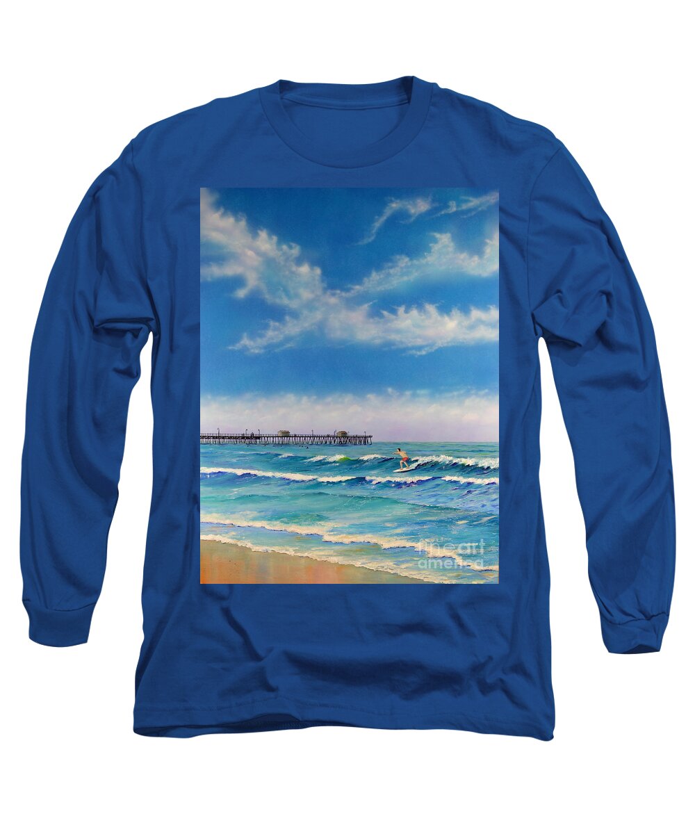 San Clemente Long Sleeve T-Shirt featuring the painting San Clemente Surf by Mary Scott