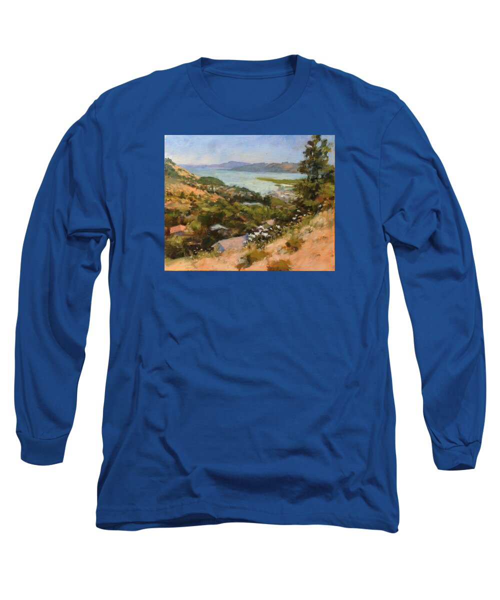 California Long Sleeve T-Shirt featuring the painting San Rafael Bay from Via La Cumbre, Greenbrae, CA by Peter Salwen