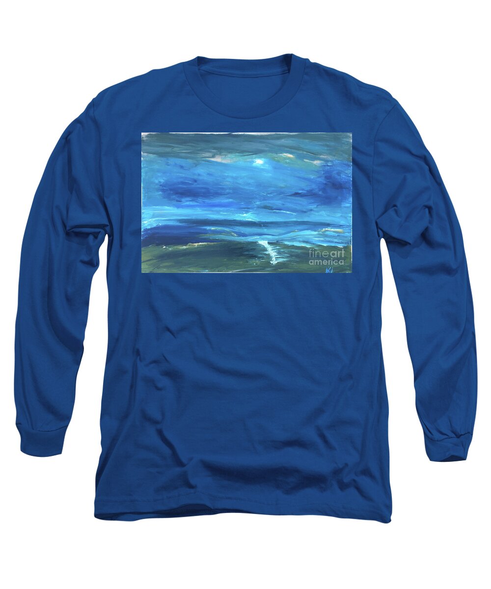 Ocean Long Sleeve T-Shirt featuring the painting Sea and Sky by Karen Nicholson