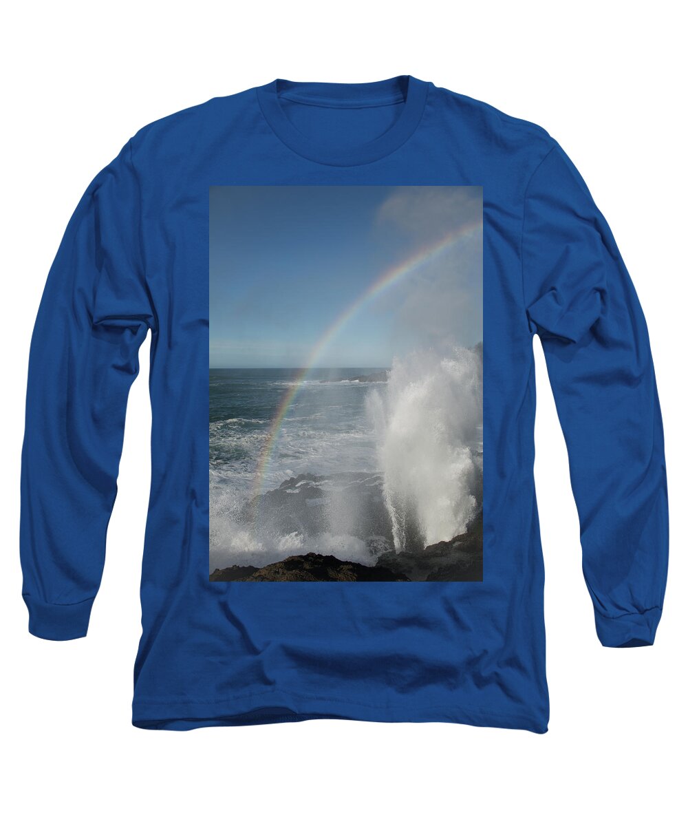 Rainbow Long Sleeve T-Shirt featuring the digital art Sea Spray Rainbow by Dave Hill