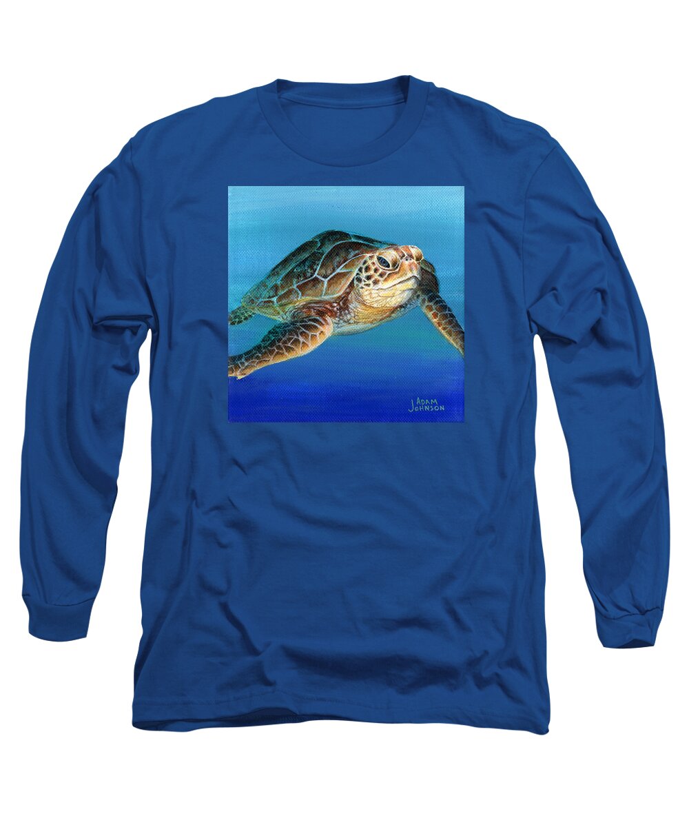 Sea Long Sleeve T-Shirt featuring the painting Sea Turtle 1 of 3 by Adam Johnson