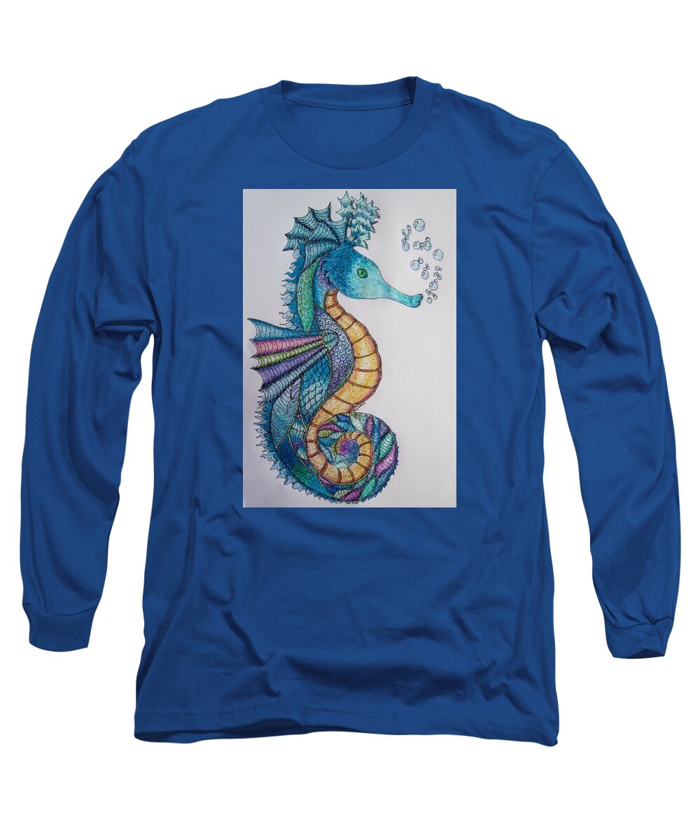 Sea Horses Long Sleeve T-Shirt featuring the digital art Seahorse series 5 by Megan Walsh