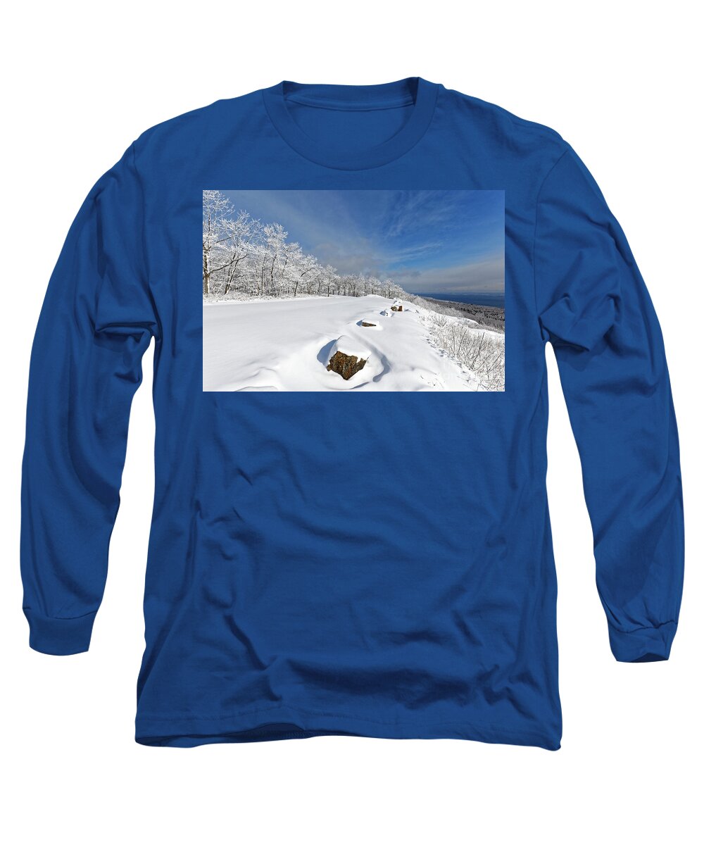Maine Long Sleeve T-Shirt featuring the photograph Snow, Mt. Battie, Camden, Maine, USA by Kevin Shields