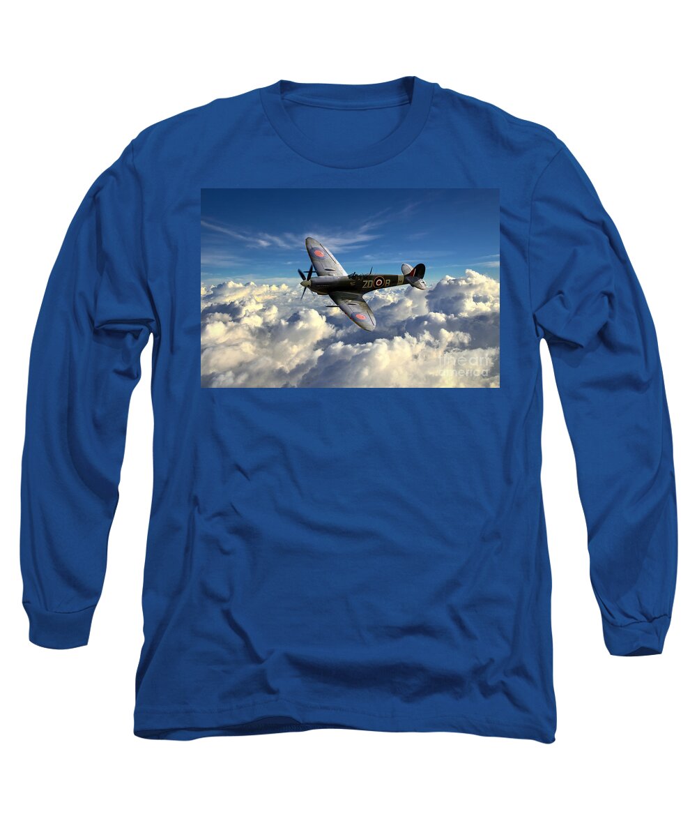 Supermarine Long Sleeve T-Shirt featuring the digital art Spitfire MH434 by Airpower Art