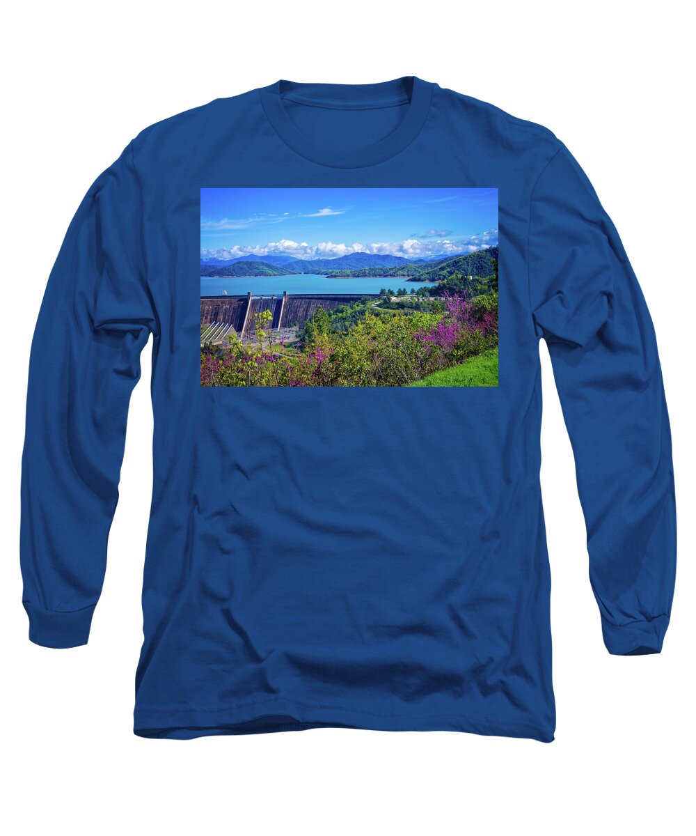 Shasta Lake Long Sleeve T-Shirt featuring the photograph Springtime at Shasta Lake Dam by Lynn Bauer