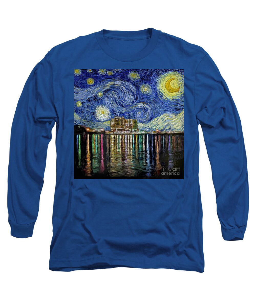 Star Long Sleeve T-Shirt featuring the painting Starry Night In Destin by Walt Foegelle